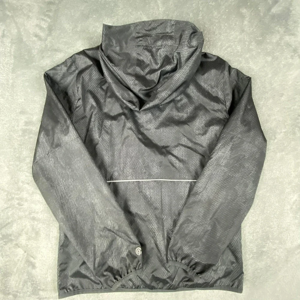 Champion Kids L (12-14) Windbreaker Jacket Black Patterned‎ Hooded Full Zip